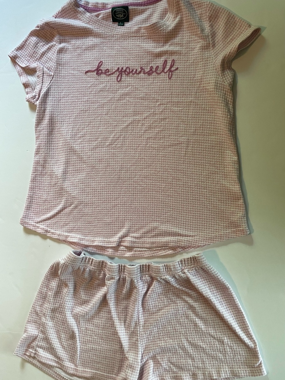 Laura Ashley Light Pink Waffle-Knit "Be Yourself" Pajama Set